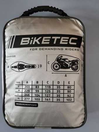 BIKETEC POKROWIEC WODOODPORNY AQUATEC NA MOTOCYKL KOLOR CZARNY/SZARY ROZMIAR XL